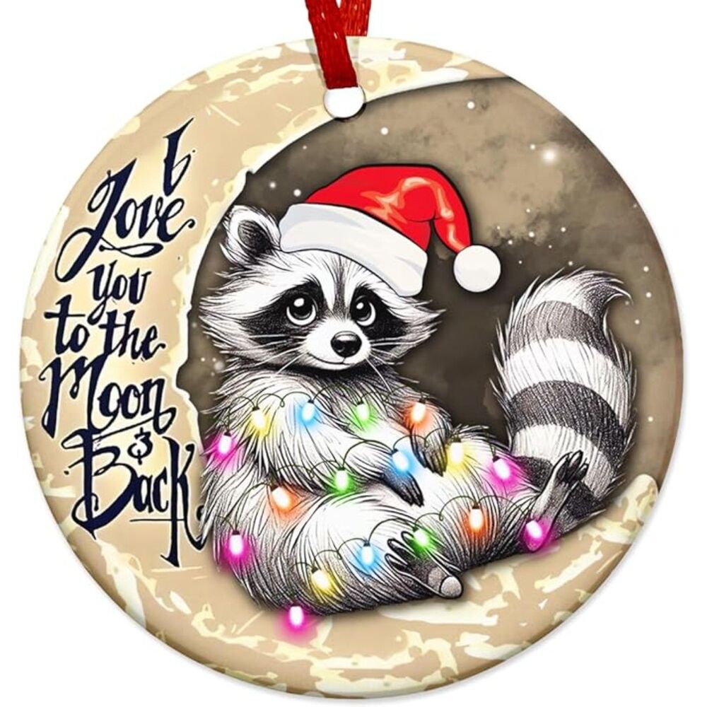 Raccoon I Love You to The Moon and Back Ceramic Ornament